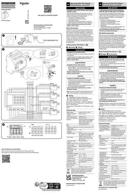 schneider施耐德SpaceLogic KNX_DALI 网关广播主机 4 通道_32-安装说明